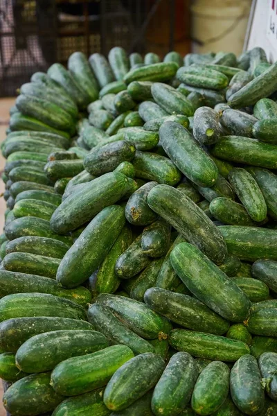 Baby Cucumbers Placed Shelf Sale Market — Photo