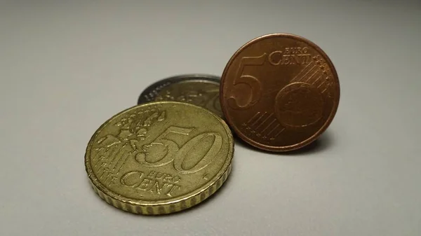 Closeup Shot Coins Euros Cents White Surface — Stock Photo, Image