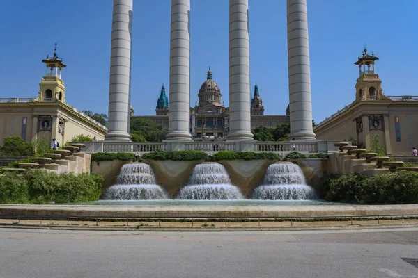 Fotografía Horizontal Del Palacio Nacional Catalogna Montjuic Barcelona España Con — Foto de Stock