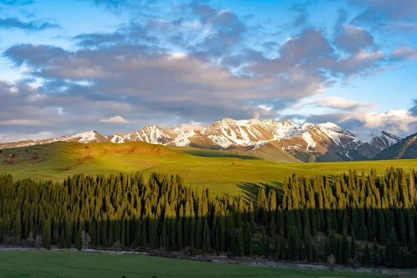 Ein Faszinierender Blick Auf Einen Goldenen Sonnenuntergang Über Den Bergen — Stockfoto