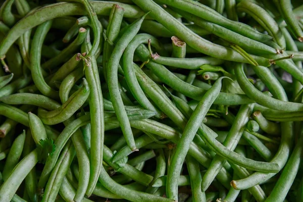 Green Beans Placed Shelf Sale Market — Stockfoto