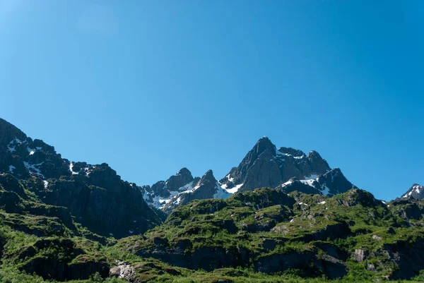 Bergstoppar Mot Himlen Trollfjorden Lofoten Öar Norge — Stockfoto