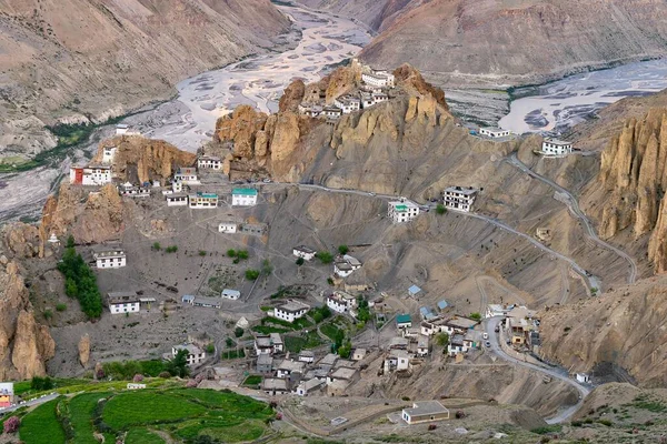 Widok Powietrza Dhankar Spiti Valley Indie — Zdjęcie stockowe