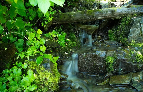 Eine Nahaufnahme Eines Wunderschönen Wasserfalls Der Einem Sonnigen Tag Einem — Stockfoto