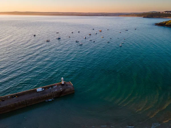 Beautiful Sunset Celtic Sea Full Little Boats Ives Cornwall — Stock Photo, Image