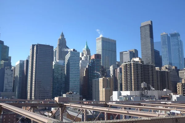 New Yorks Skyline Utsikt Från Brooklyn Bridge — Stockfoto