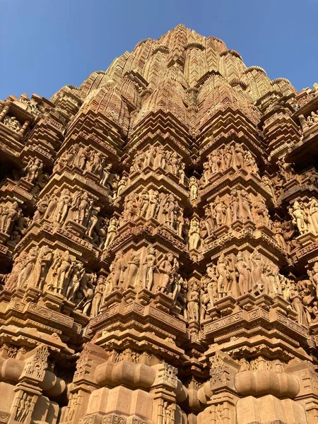 Plan Angle Bas Temple Kandariya Mahadev Célèbre Site Touristique Archéologique — Photo