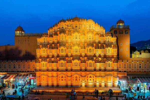 Palais Hawa Mahal Illuminé Par Des Lumières Nuit Jaipur Rajasthan — Photo