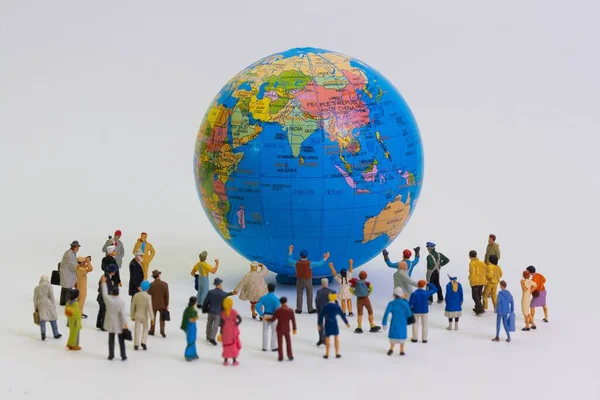 Diverse People All World Stand Happily Globe Mother Earth White — Stock Photo, Image