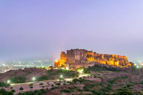 Uma Vista Aérea Forte Iluminado Jodhpur — Fotografia de Stock
