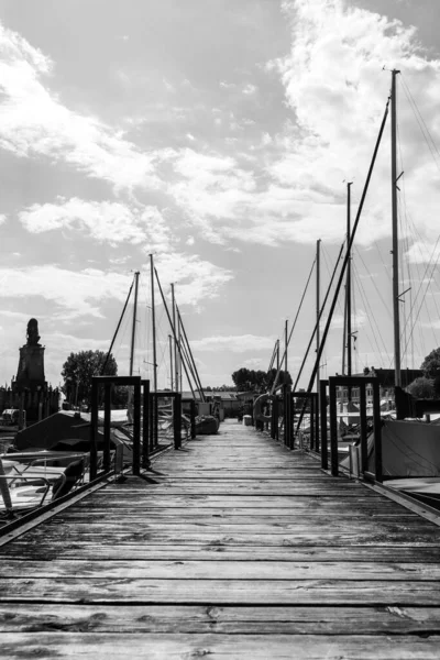 Een Verticaal Grijswaarden Shot Van Haven Lindau Duitsland — Stockfoto