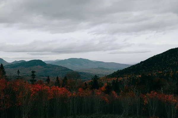 Sonbaharda Kayalık Dağlar Renkli Ağaçlarla Dolu Güzel Bir Kırsal Manzara — Stok fotoğraf