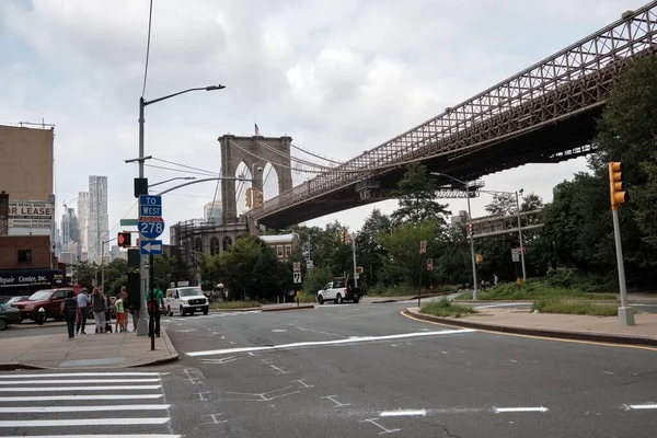 Γέφυρα Του Μπρούκλιν Στο Ney York City Ένα Δρόμο Και — Φωτογραφία Αρχείου