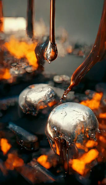 Metallschmelze Hitze Und Feuer Nahaufnahme Render — Stockfoto