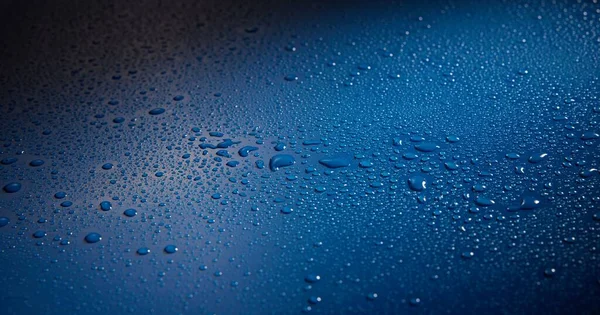 Closeup Shot Waterdrops Blue Surface — Stock Photo, Image