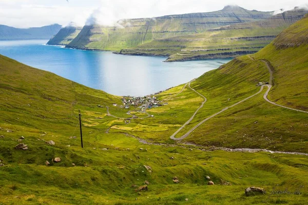 Pohled Vesnici Faerských Ostrovech Skandinávii — Stock fotografie