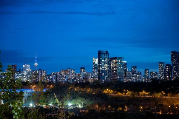 Ein Schöner Nächtlicher Blick Auf Eine Stadt Mit Einem Park — Stockfoto