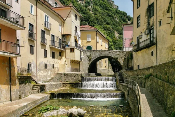 Scenic River Small Waterfall Crossing Town Campagna Salerno Province Campania — Stock Photo, Image