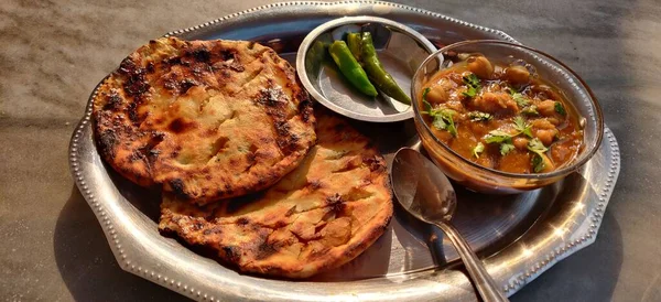 Ervilhas Picantes Curry Chola Masala Chana Masala Chole Kulche Cholay — Fotografia de Stock