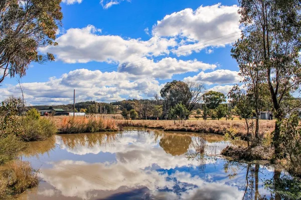 オーストラリア ニューサウスウェールズ州エマビルの木々や空を反映した湖の景色 — ストック写真