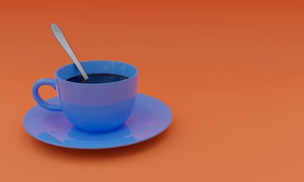 Mavi Bardaktaki Kahvenin Boyutlu Bir Çizimi — Stok fotoğraf