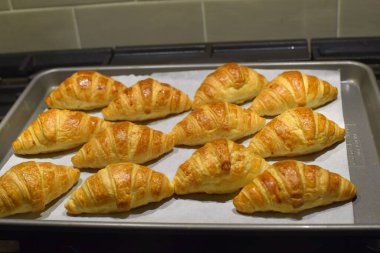 Fırından yeni çıkmış taze kruvasan ruloları.