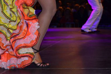 Sahnedeki gösteride samba dansçılarının bacakları