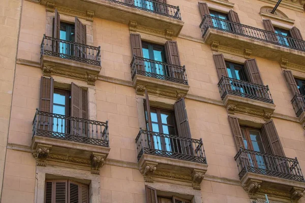 Horizontal Photo Typical Mediteranean Facade Traditional Building Barcelona Spain — Stock Photo, Image