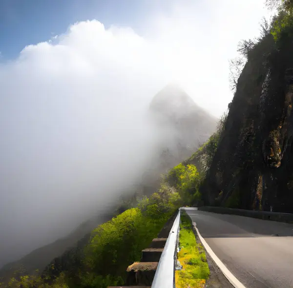 Een Landschap Van Een Weg Omringd Door Groen Rotsachtige Bergen — Stockfoto