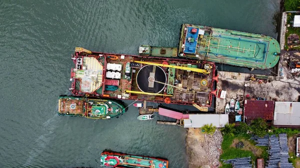 Vista Aérea Dos Navios Atracados Porto Empresa — Fotografia de Stock