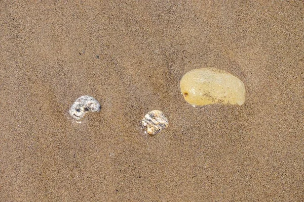 Фон Трьох Невеликих Каменів Закруглених Ерозією Піску Хвиль Водою Хвиль — стокове фото