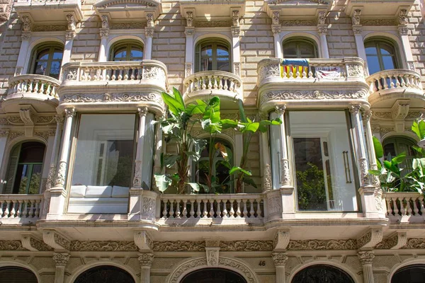Horizontal Shot Facade Building Huge Plants Barcelona Spain — Stock Photo, Image