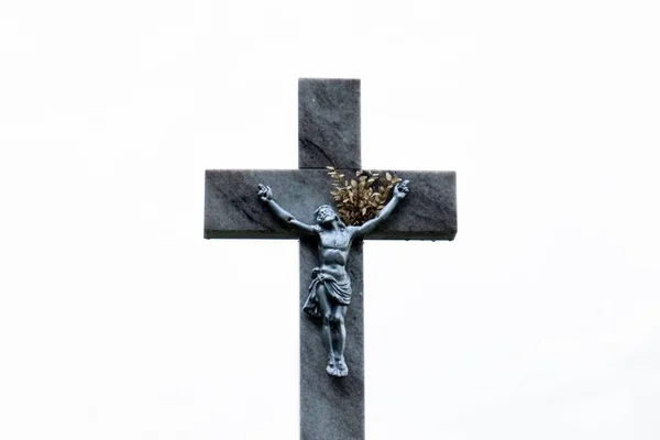 Crucifix Sur Fond Blanc Une Croix Pierre — Photo