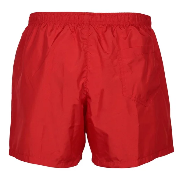 Röda Shorts För Män För Simning Isolerade Vitt Baksidan — Stockfoto