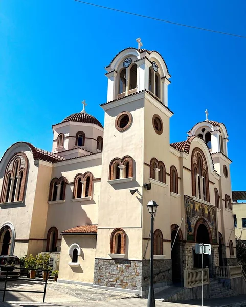 Exteriér Kostela Nejsvětější Trojice Denního Světla Krétě Řecko — Stock fotografie