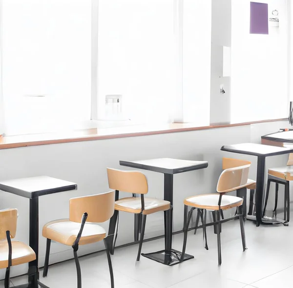 Gros Plan Chaises Tables Minimalistes Modernes Dans Café Avec Grandes — Photo
