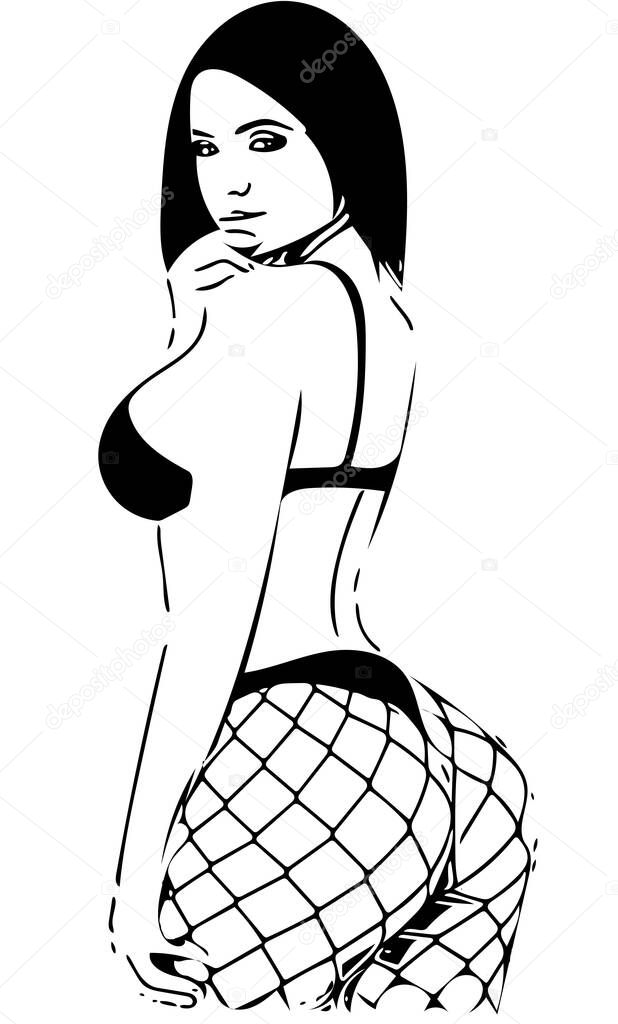 Sexy woman in underwear, line art illustration. Woman Silhouette