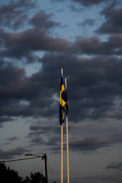 瑞典国旗的一个垂直镜头 — 图库照片