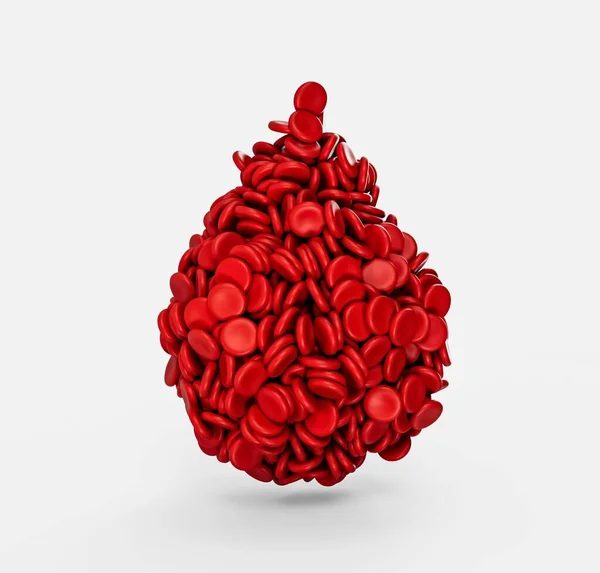 Een Weergave Van Een Druppel Rode Bloedcellen Geïsoleerd Wit — Stockfoto
