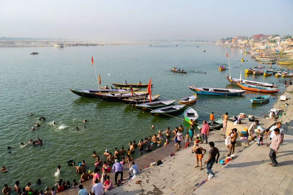Varanasi Deki Ghatlar Ganga Ganj Nehrinin Kıyısına Gidiyor — Stok fotoğraf