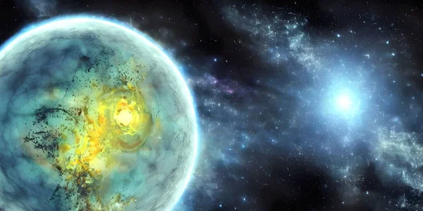 Uzayda yüzen bir gezegenin gizemli bir görüntüsü.