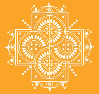 Turuncu arka planda izole edilmiş mandala tasarımının vektör çizimi