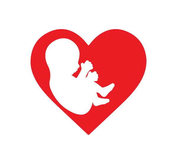 赤い心の中の新生児の胎児のベクトル図 — ストックベクタ