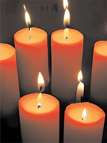 Velas Natal Queimando Frente Fundo Escuro — Vetor de Stock