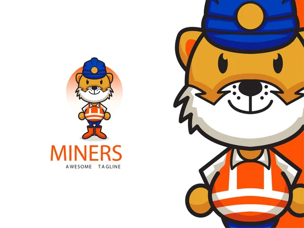 Happy Miner Tiger Character Mascot Logo Sports Teams Companies Organizations — Stock Vector