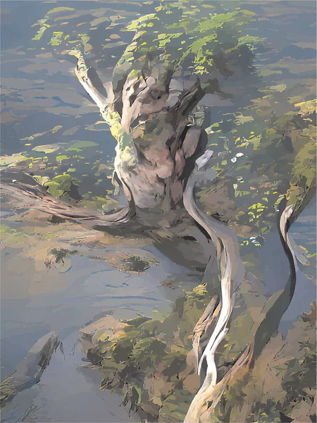 Nehirdeki Soyut Ağaç — Stok Vektör