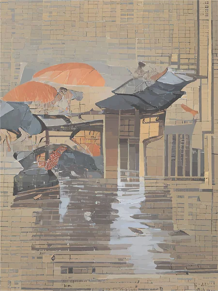 Peinture Numérique Une Personne Avec Parapluie Sous Pluie — Image vectorielle