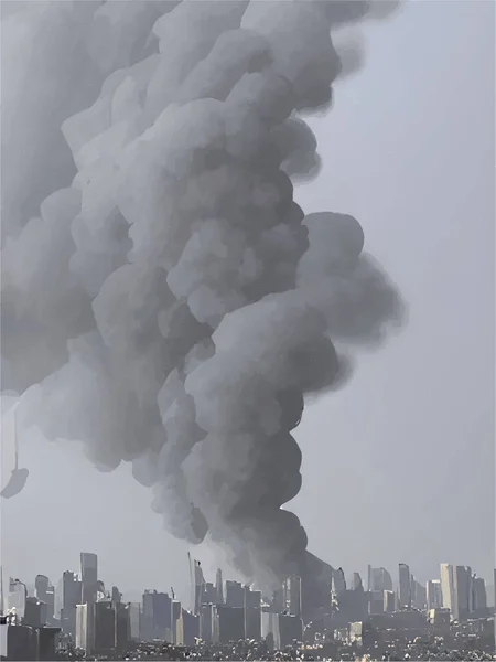 Szürkeárnyalatú Kilátás Egy Füstölt Városra — Stock Vector