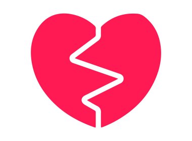 Kırık bir kalp şekli simgesi beyaz arkaplan ile izole edilmiş.