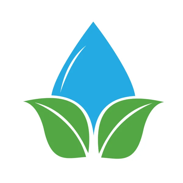 Eine Illustration Von Grünen Blättern Und Einem Blauen Wassertropfen Mit — Stockvektor